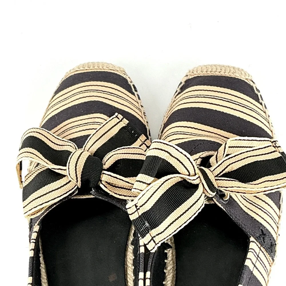 Tory Burch Size 6 Bow Espadrille Flats Black Tan NEW Vintage Striped Canvas $248